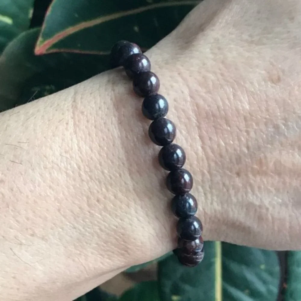Men's Burgundy Jasper Gemstone Beaded Stretch Bracelet - 8mm Beads